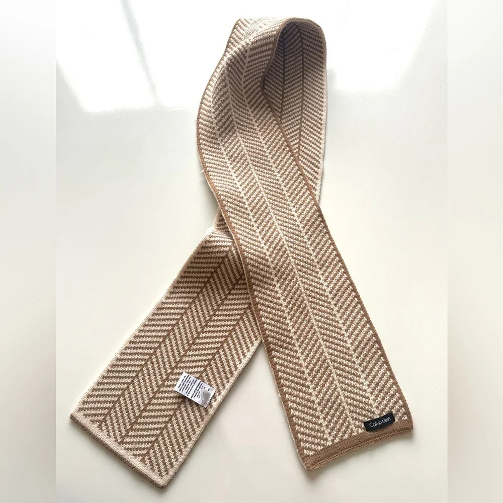 Calvin Klein Brown Tan Neutral Acrylic Knit Scarf One Size